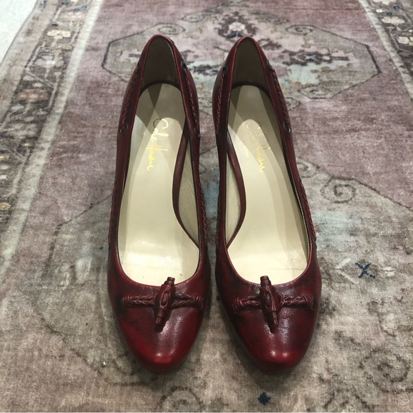 Cole Haan red/wood leather heeled loafers - Picture 2 of 6